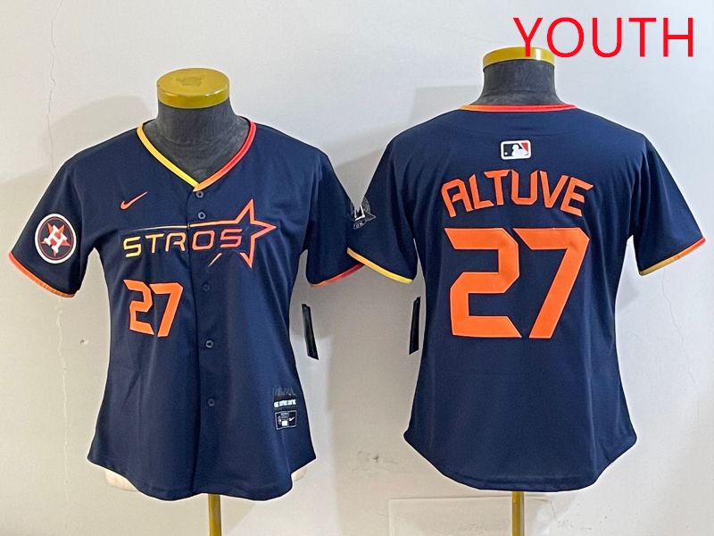 Youth Houston Astros 27 Altuve Drak Blue Three generations Joint Name 2025 Nike MLB Jersey style 4106